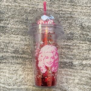 Dolly Parton Christmas Pink Confetti Tumbler with Dome Lid & Straw Brand New